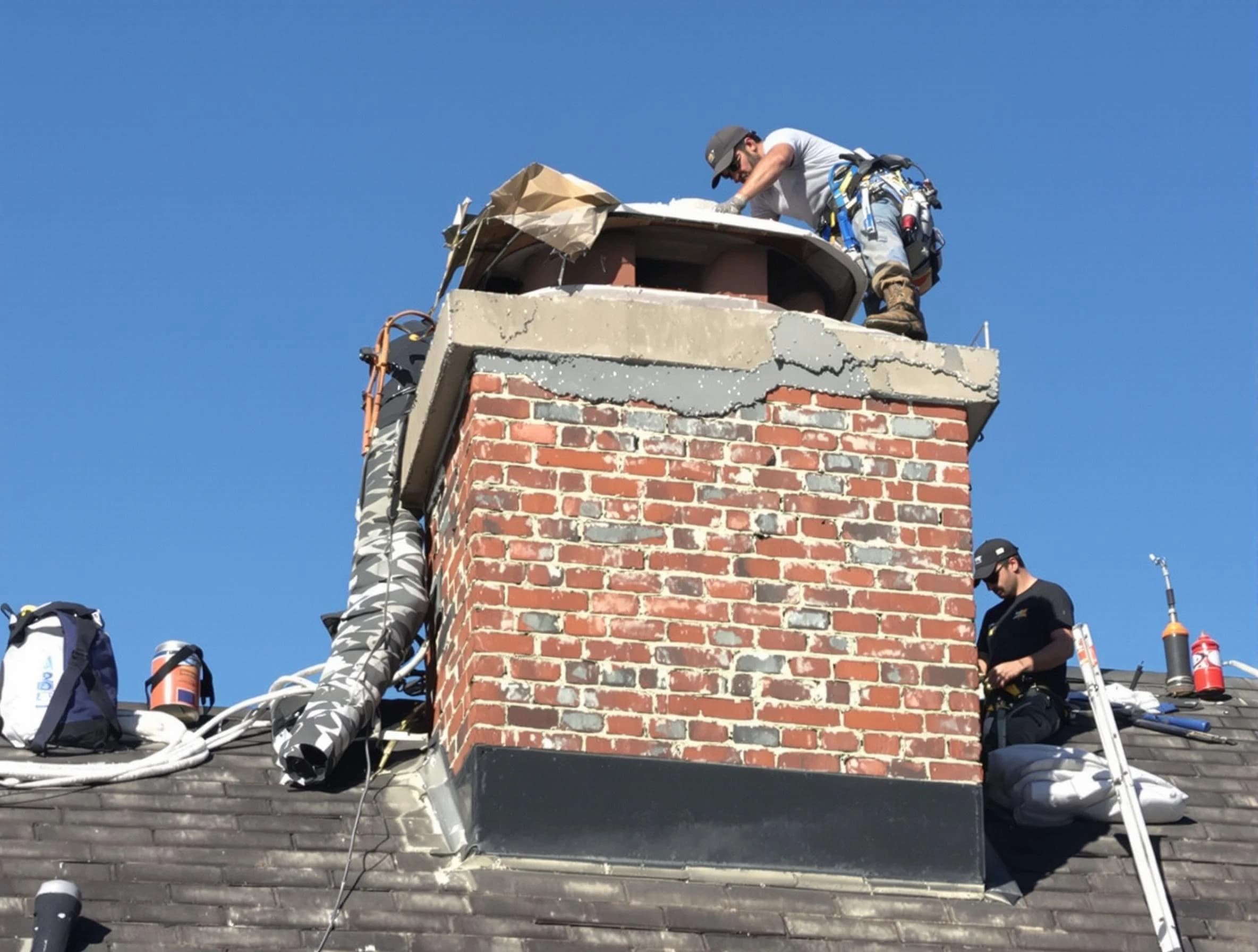 Arvada Chimney Sweep installing a custom chimney crown in Arvada, CO