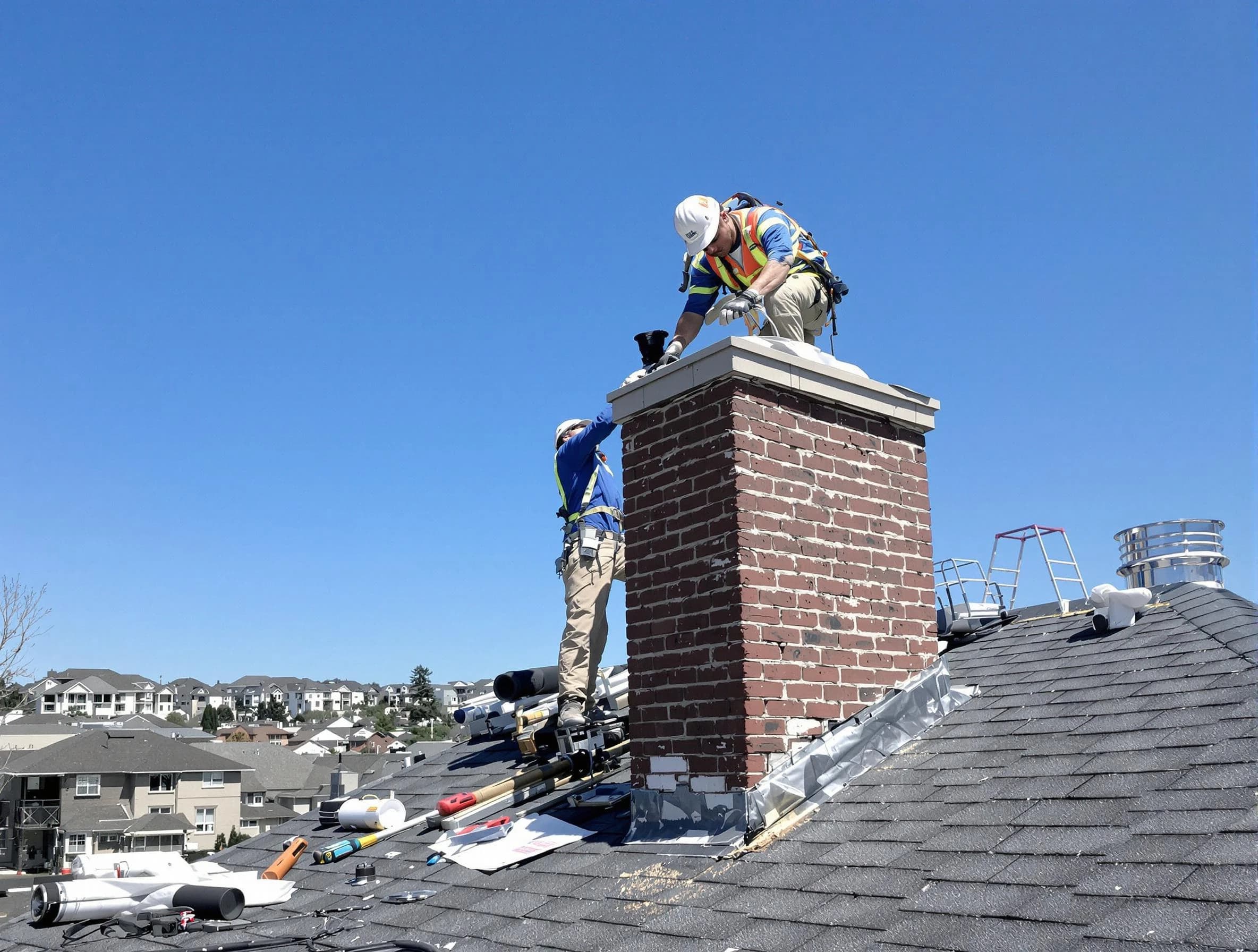 Arvada Chimney Sweep repairing a chimney crown in Arvada, CO