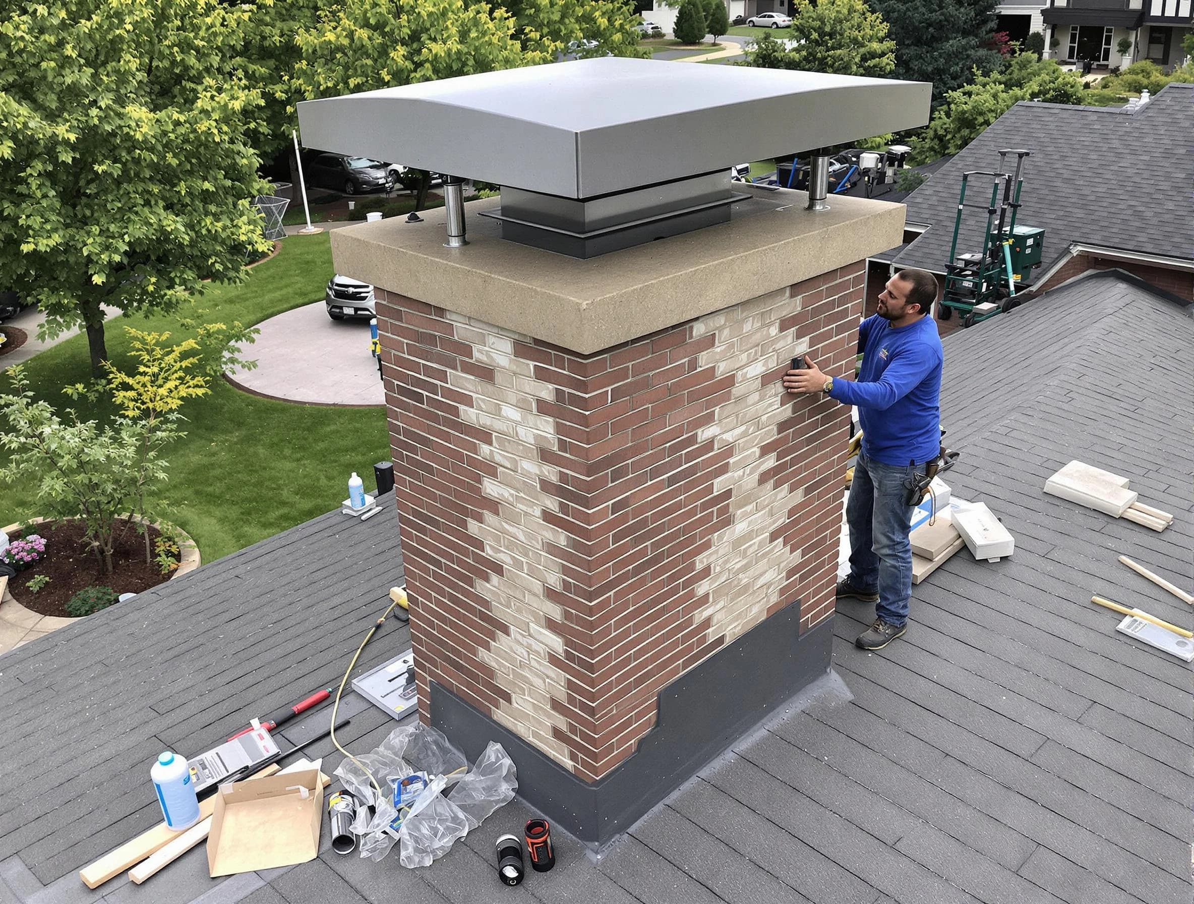 Arvada Chimney Sweep team working on a custom chimney remodel in Arvada, CO