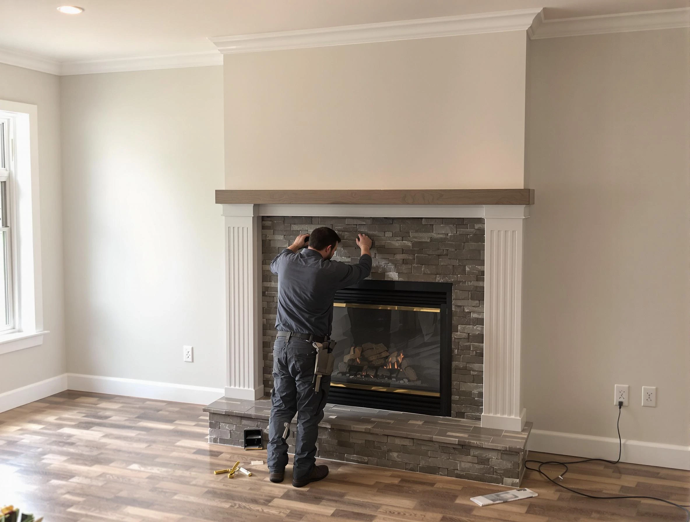 Arvada Chimney Sweep finishing a custom fireplace install in Arvada, CO